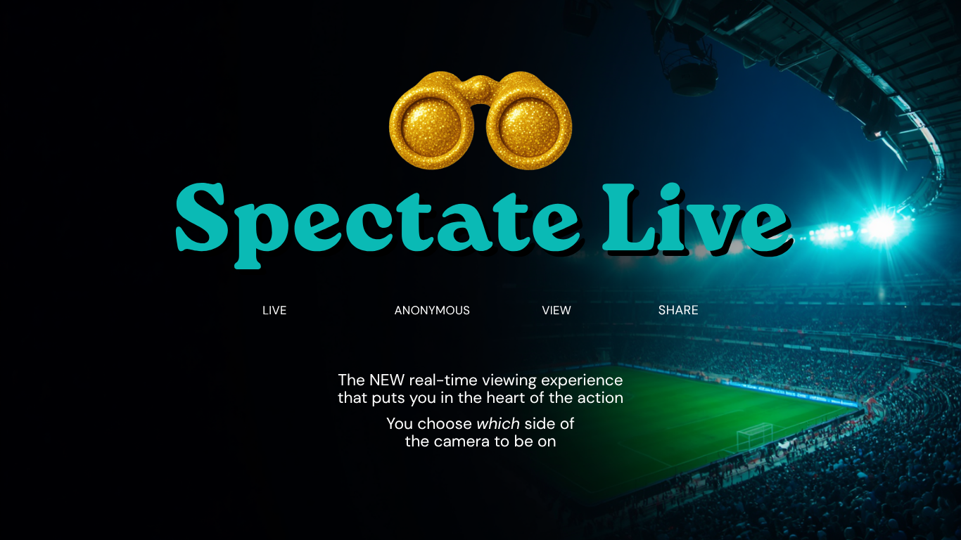 Spectate Live hero artwork showing the app brand over a dramatic stadium scene